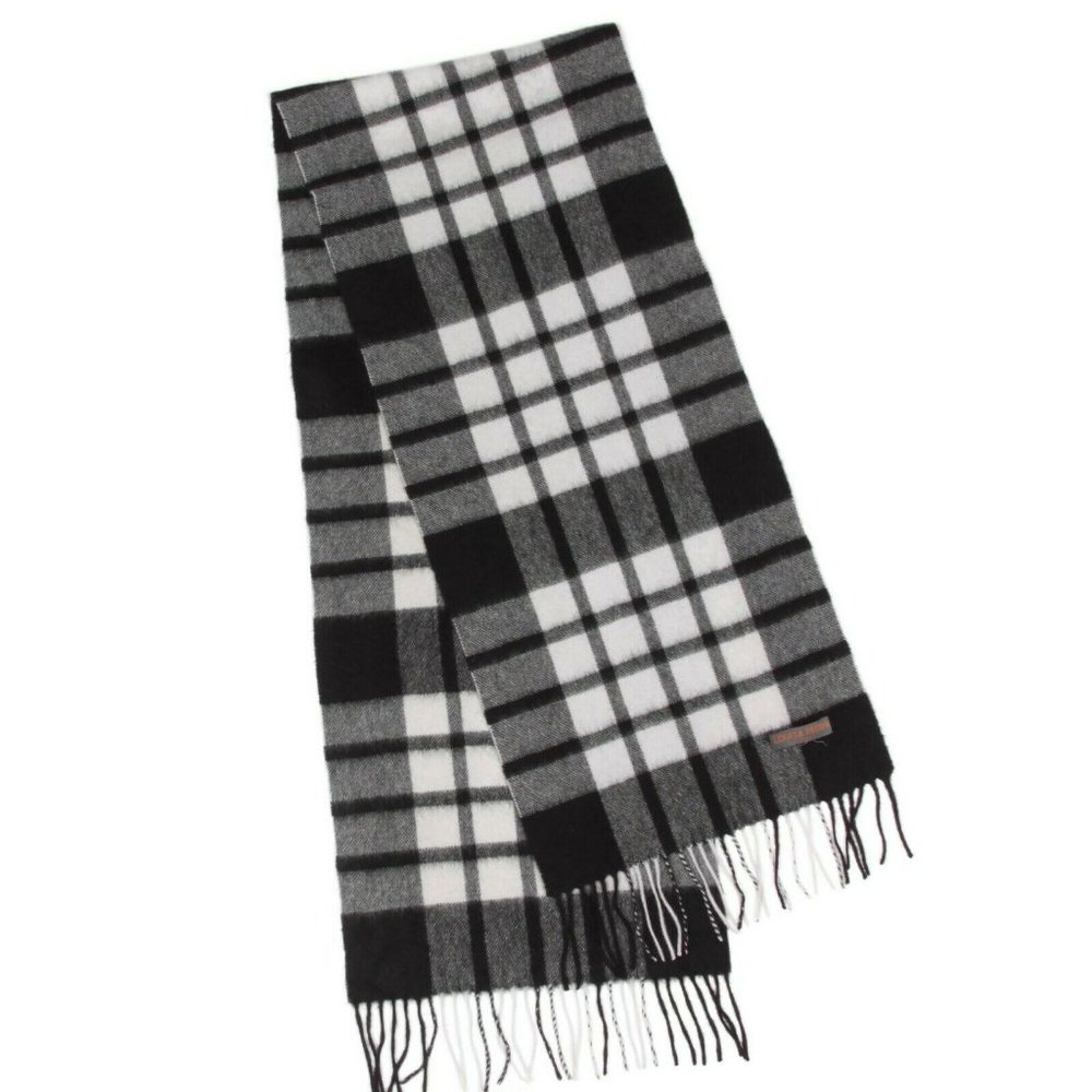 Louisa Perini Cashmere Scarf Men's Traditional Gray Black Plaid Scarve - 914